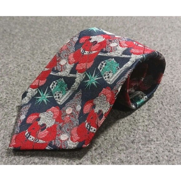 Camden Court Santa On Skis Blue Tie Christmas Trees Presents Stars - Picture 4 of 4